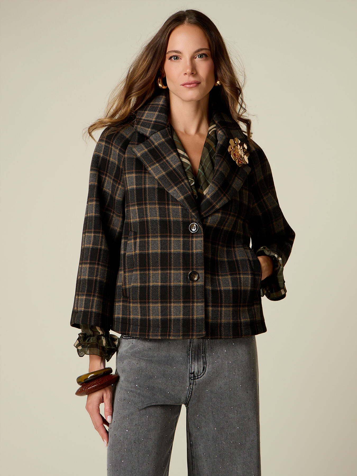 Boxy check jacket image number 0