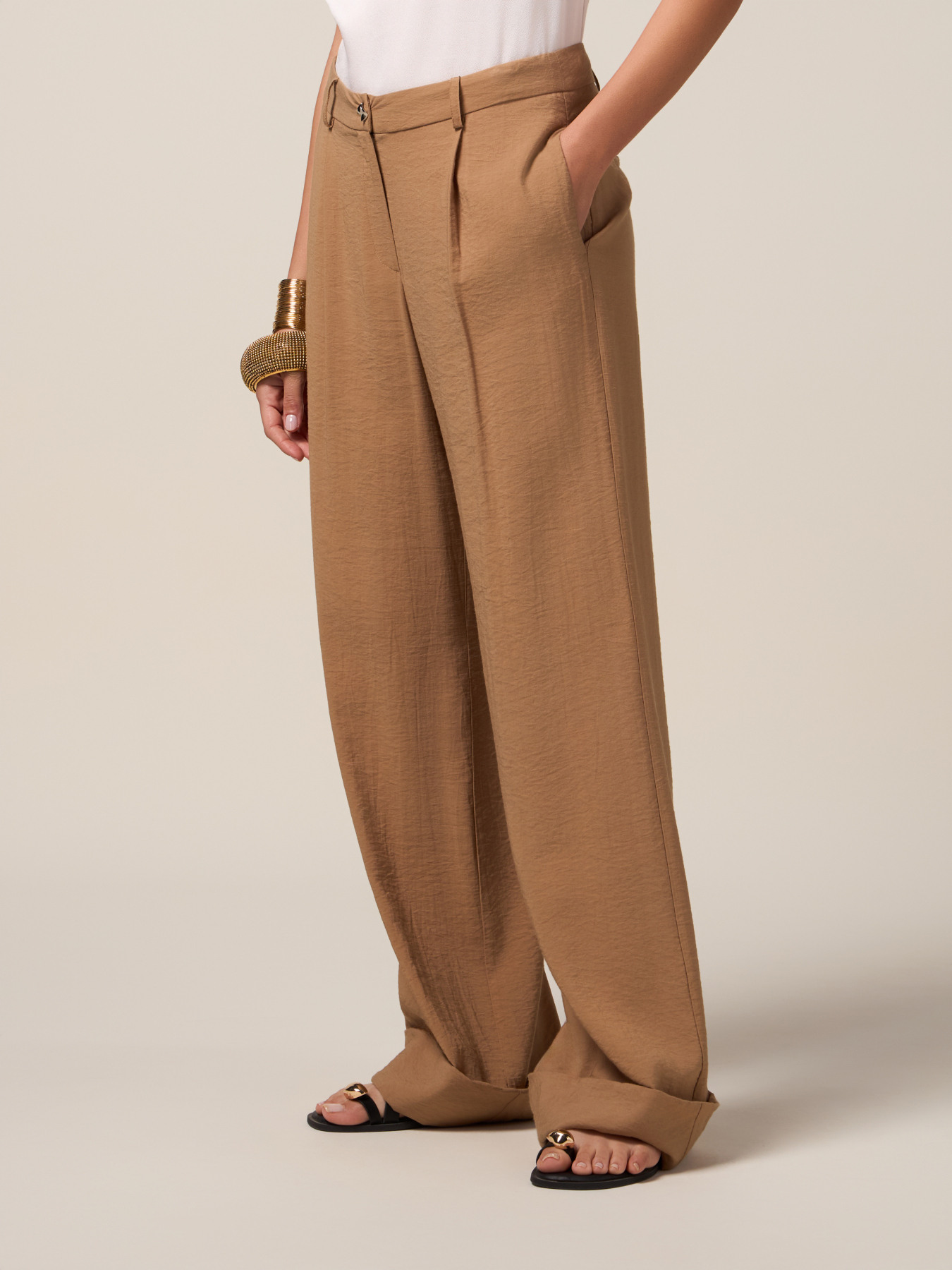 Pantalones palazzo fluidos de mezcla de viscosa image number 3