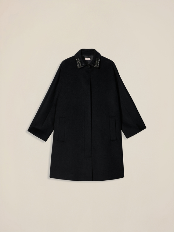 Manteau en laine m&eacute;lang&eacute;e avec col bijou