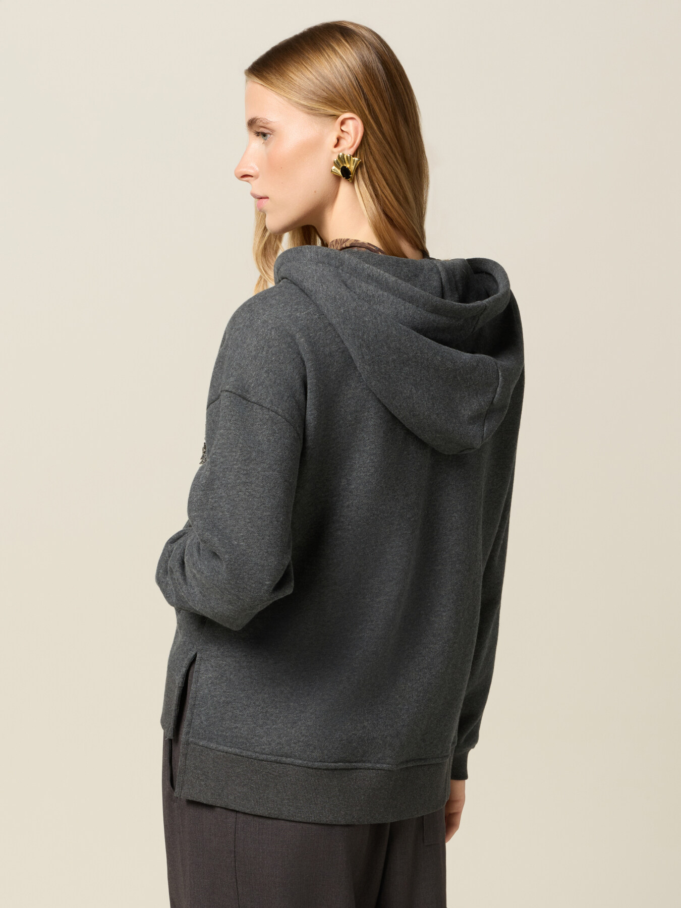 Open sweatshirt with floral appliqu&eacute; image number 1