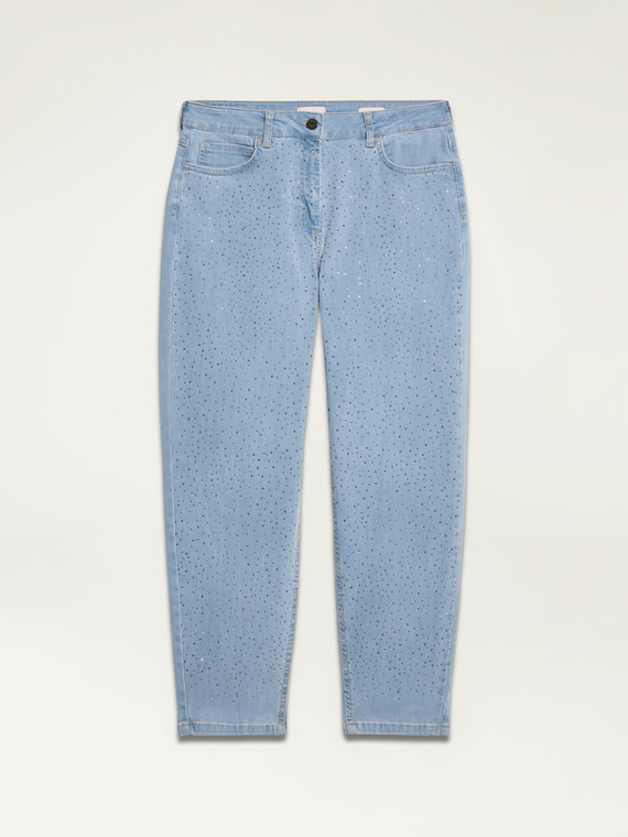 Jeans boyslim eco-friendly stone bleached con borchiette