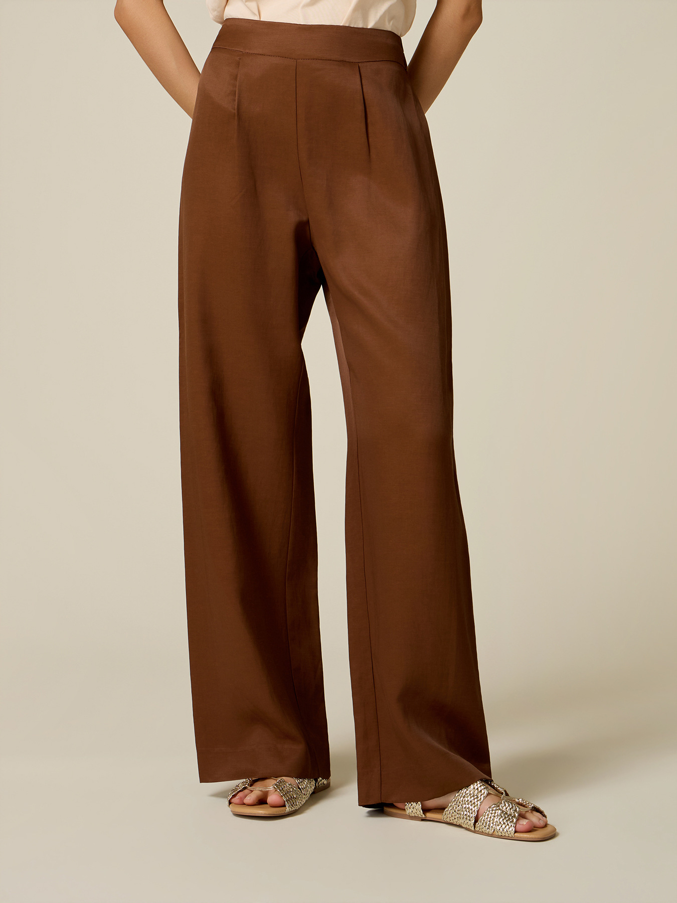 Wide-leg trousers in linen blend twill image number 3