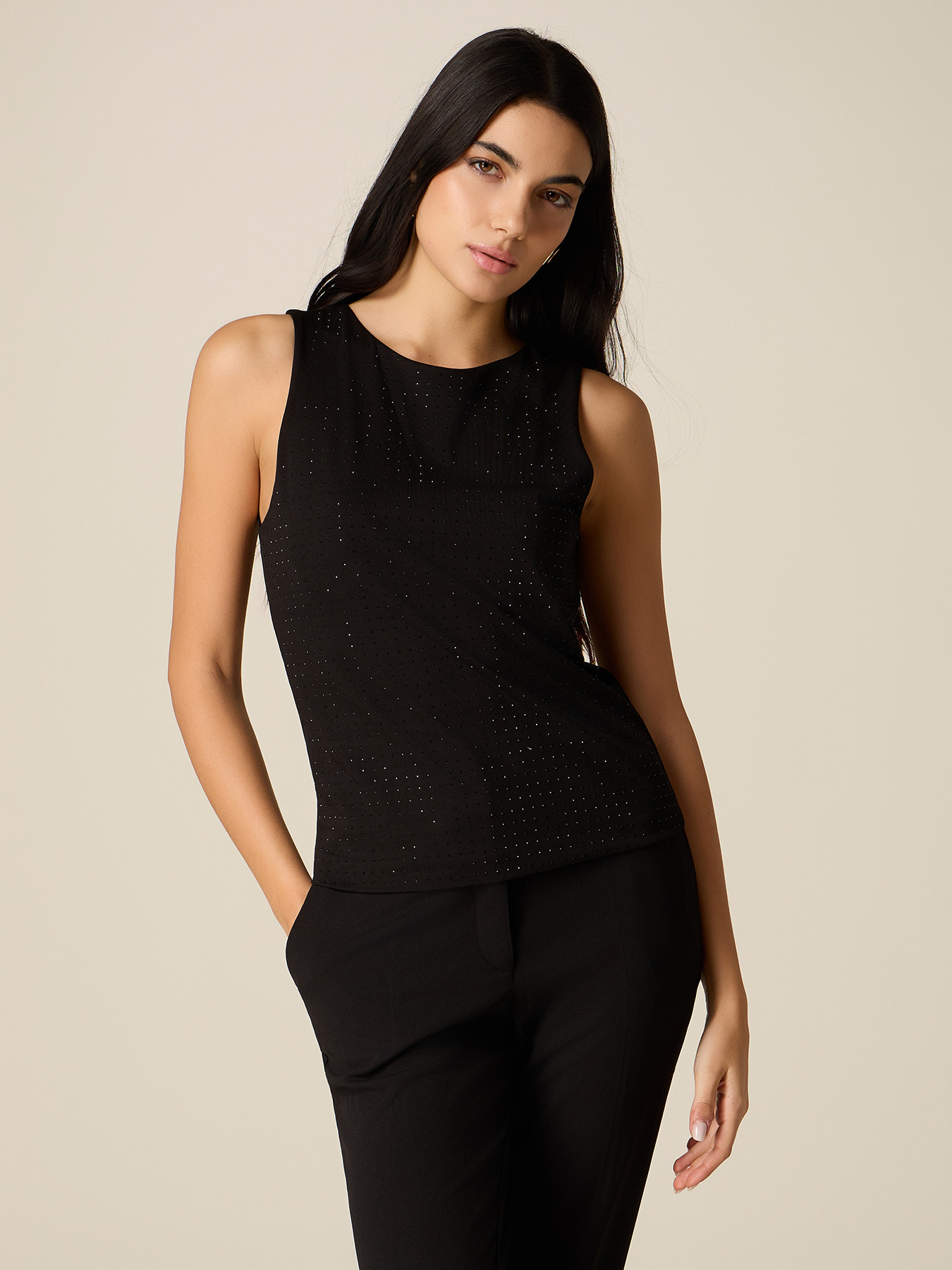 Top in jersey con micro cristalli image number 0