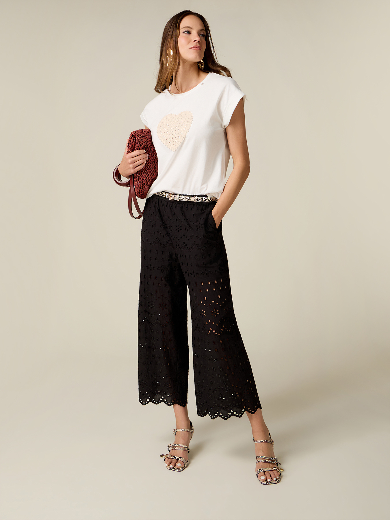 Pantaloni cropped in pizzo sangallo image number 0