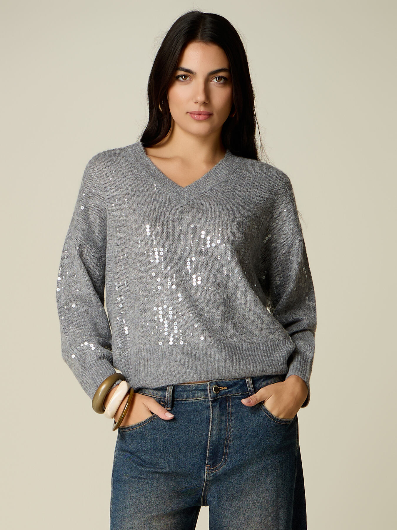 Maglia misto lana con paillettes image number 0