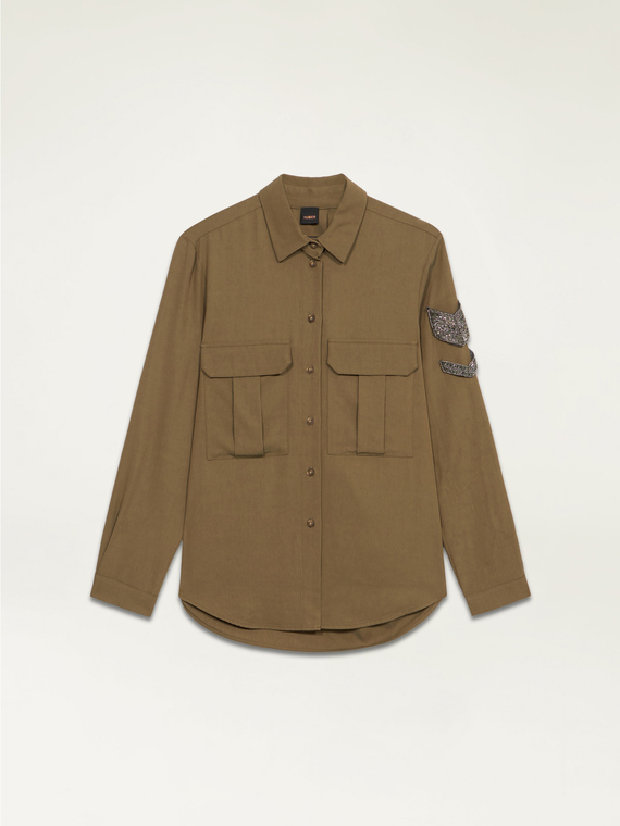 tencel blend shirt with large pockets and emblem