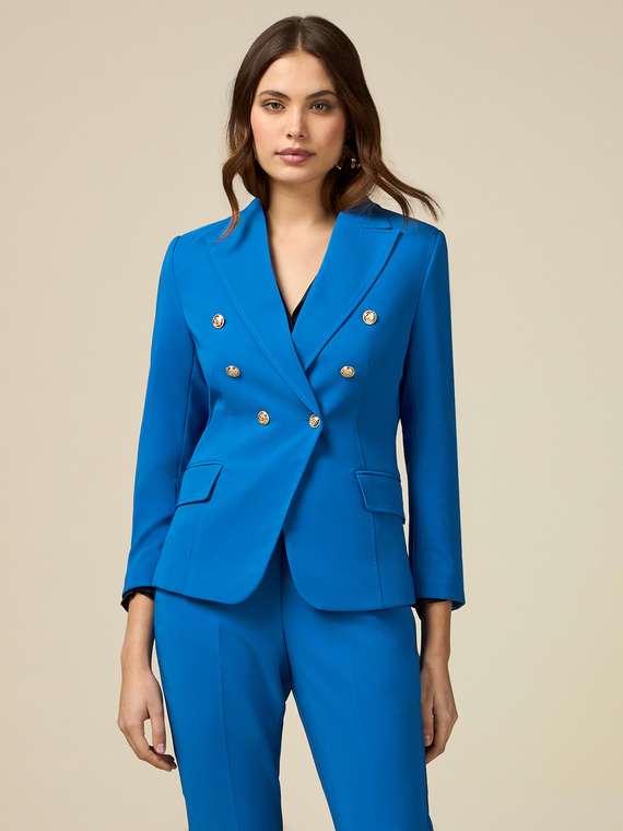 Double-breasted technical fabric blazer