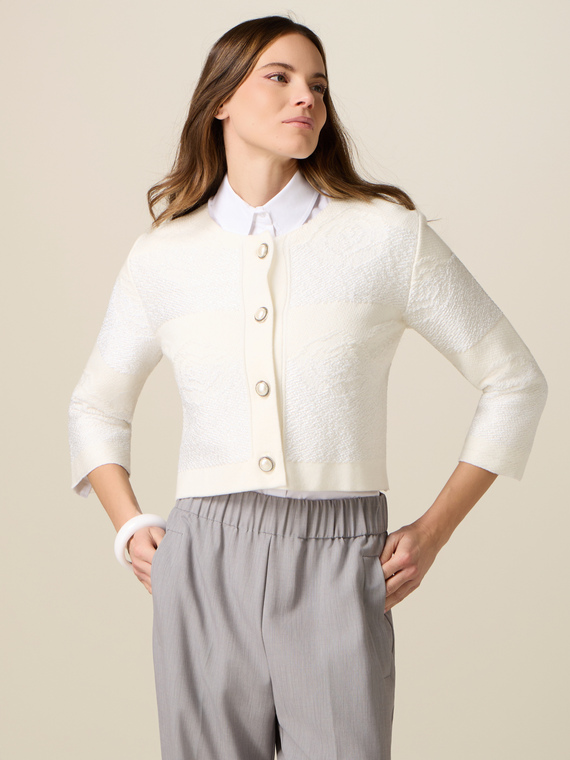 Short jacket in textured knitwear