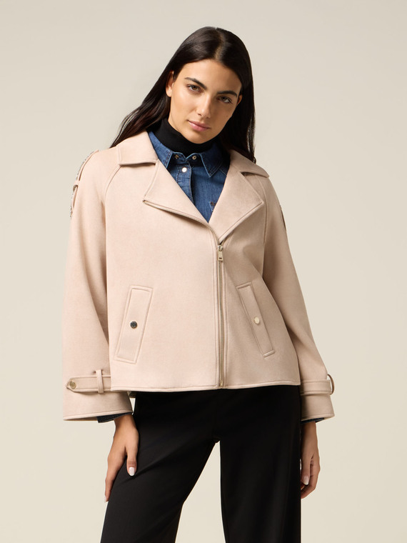 Short jacket with asymmetrical zip