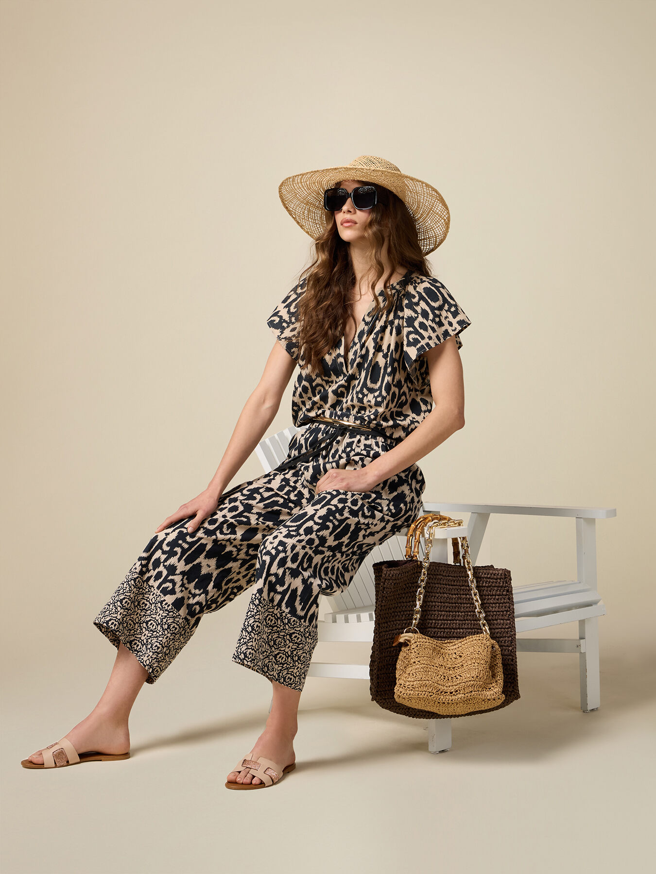 Pantalones wide leg cropped estampado image number 0