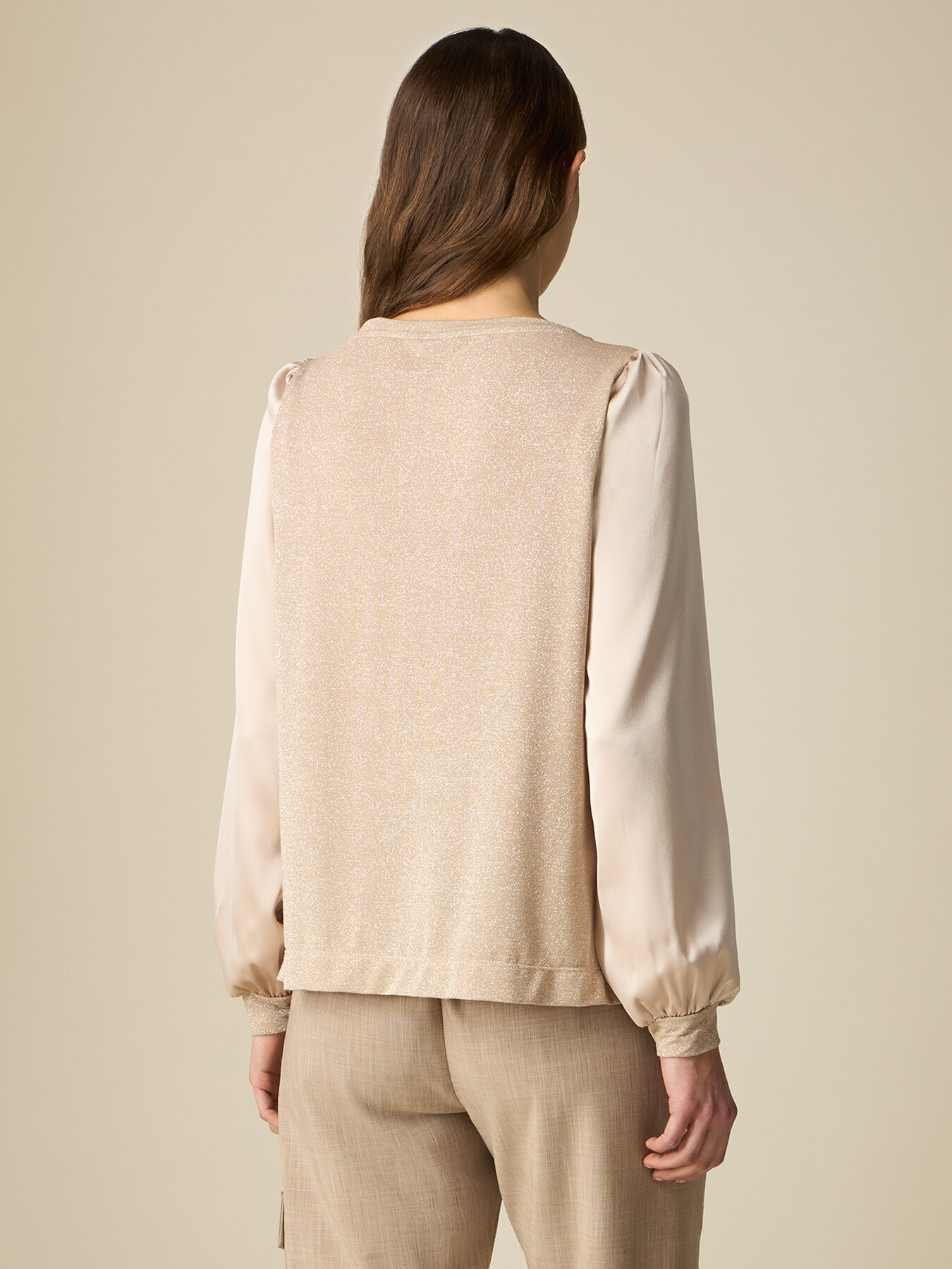 T-shirt maniche lunghe in raso e lurex image number 1