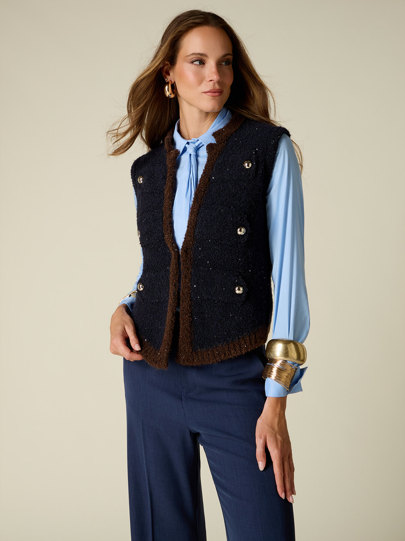 Boucl&eacute; gilet with jewel buttons image number 0