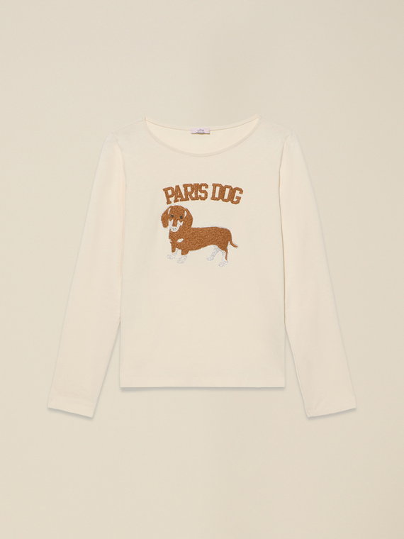 T-shirt con stampa e applicazioni