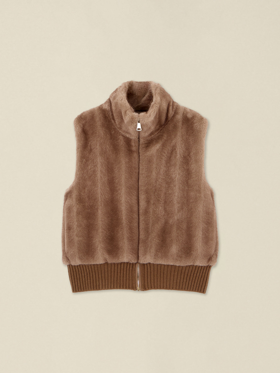 Faux fur high-neck gilet