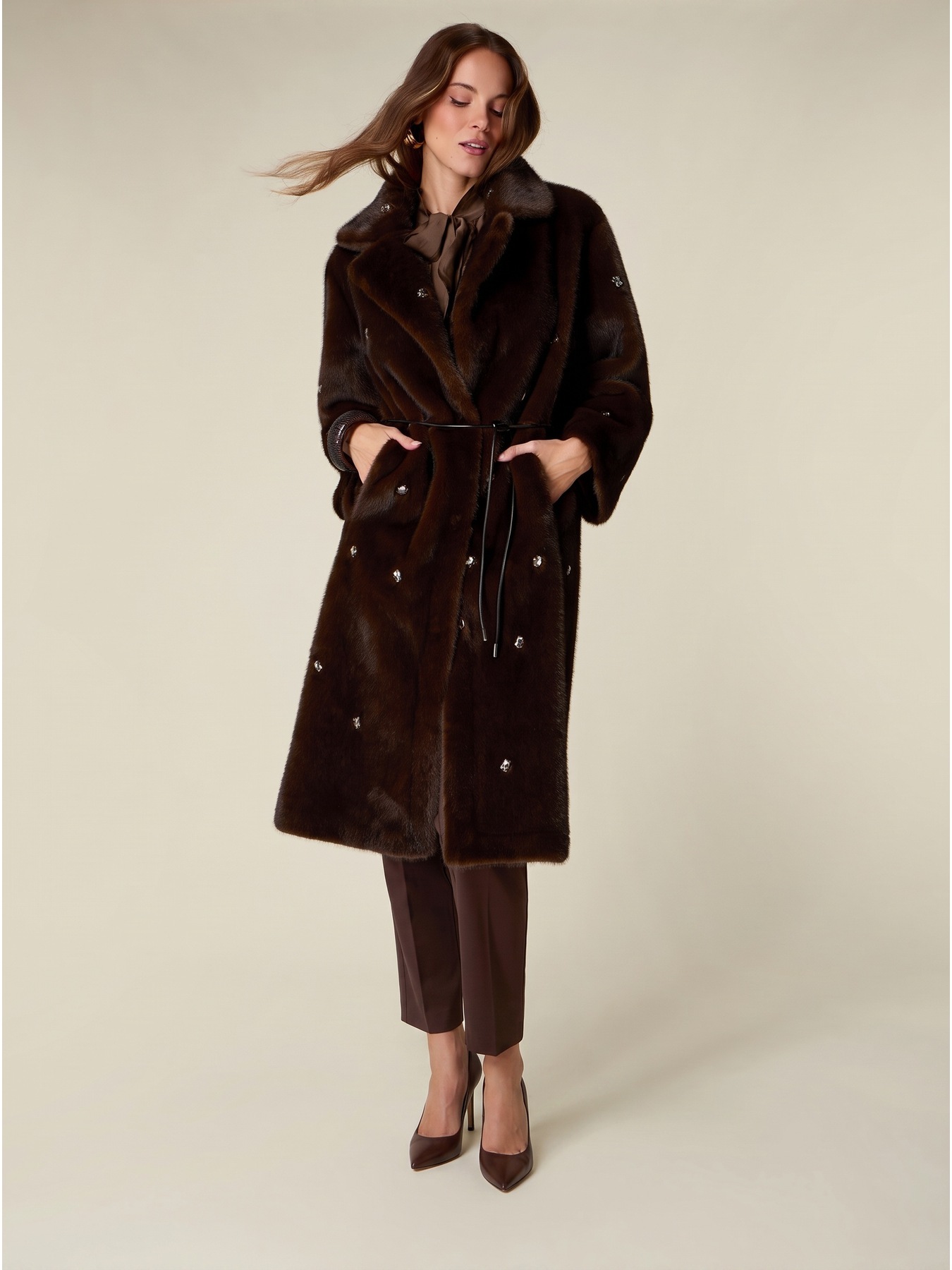 Manteau long effet peluche avec strass image number 0
