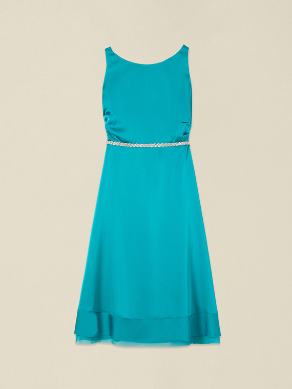 Midi satin dress with belt