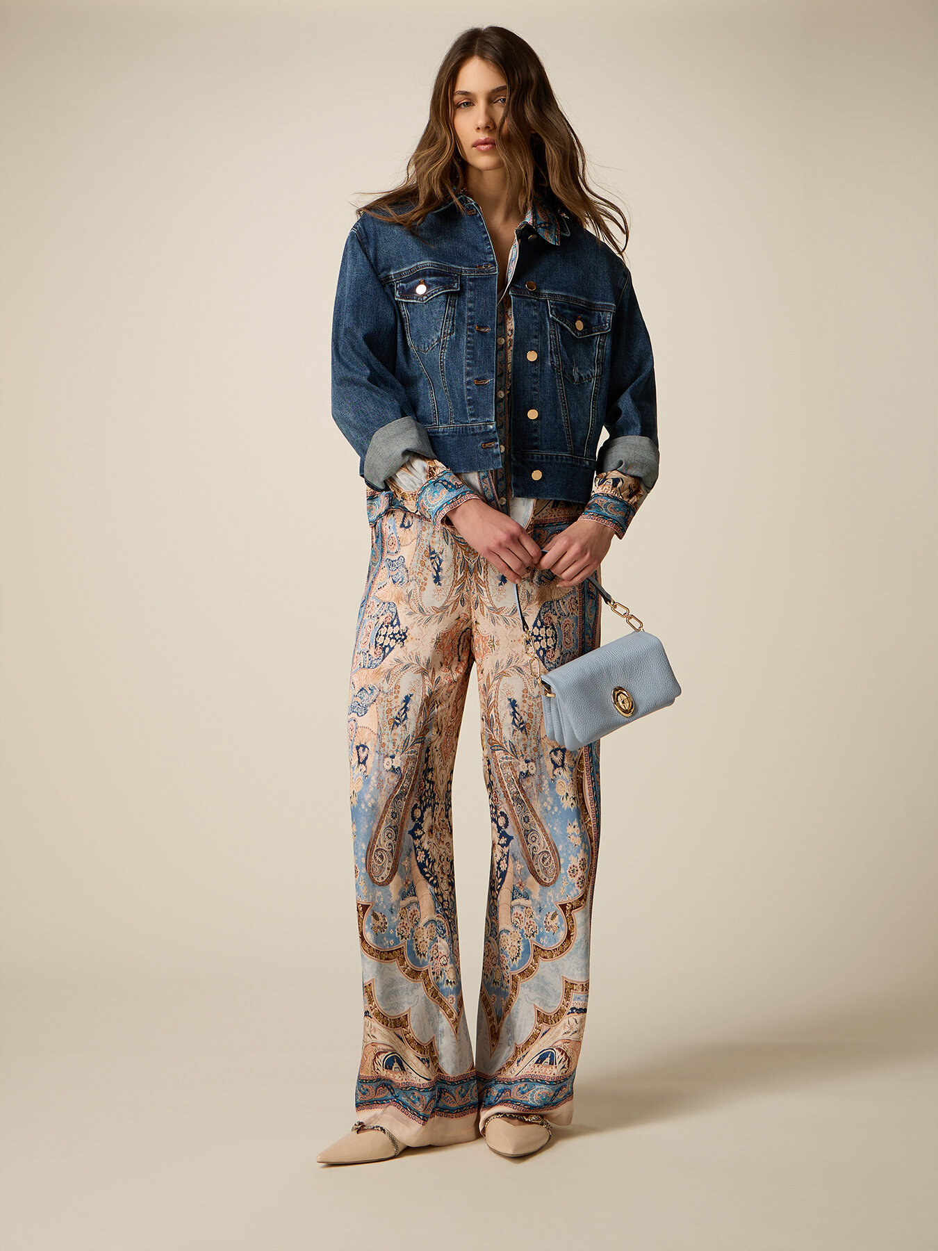 Patterned satin palazzo pants image number 0