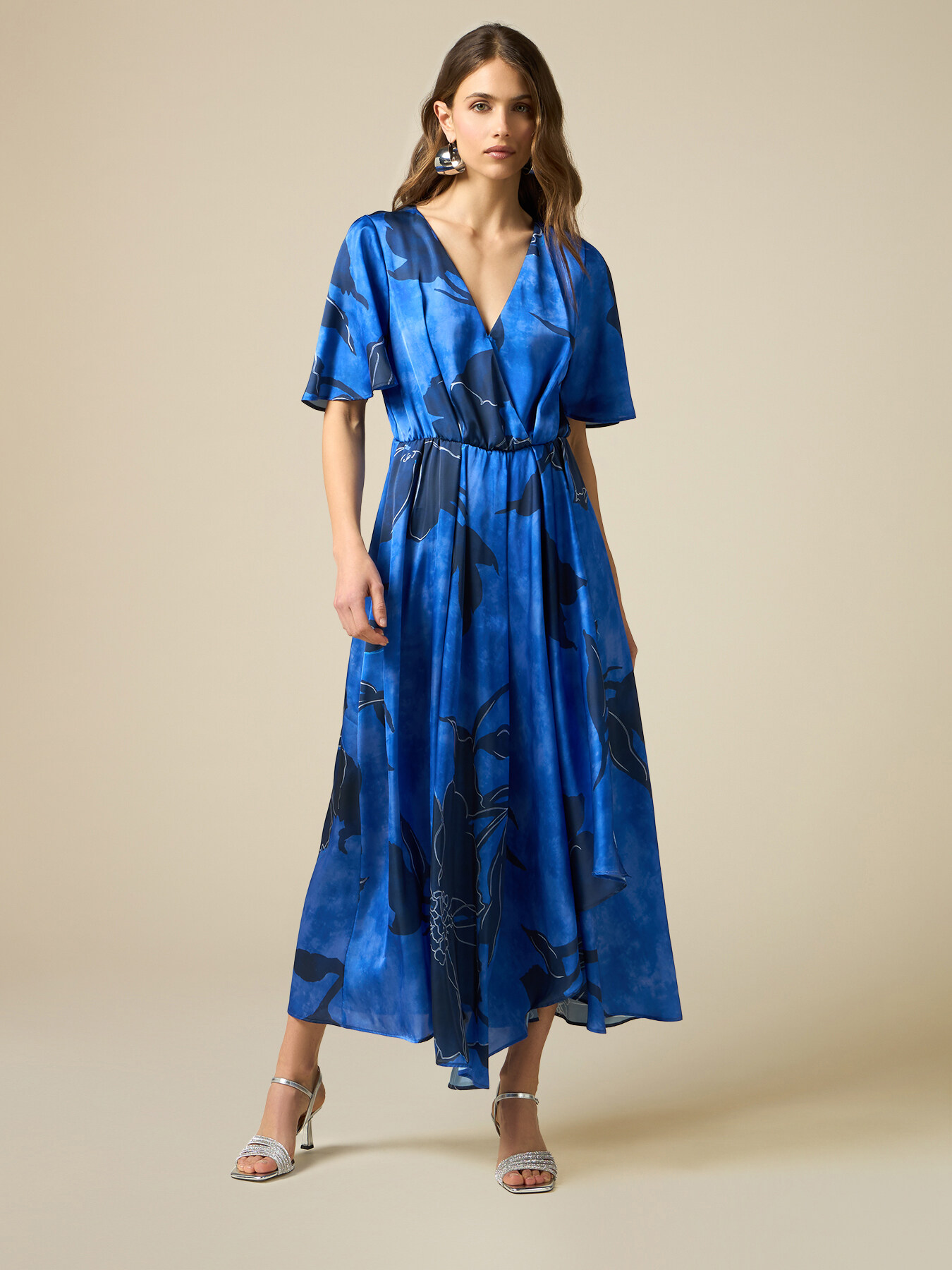 Rochie lungă din satin cu imprimeu floral image number 1