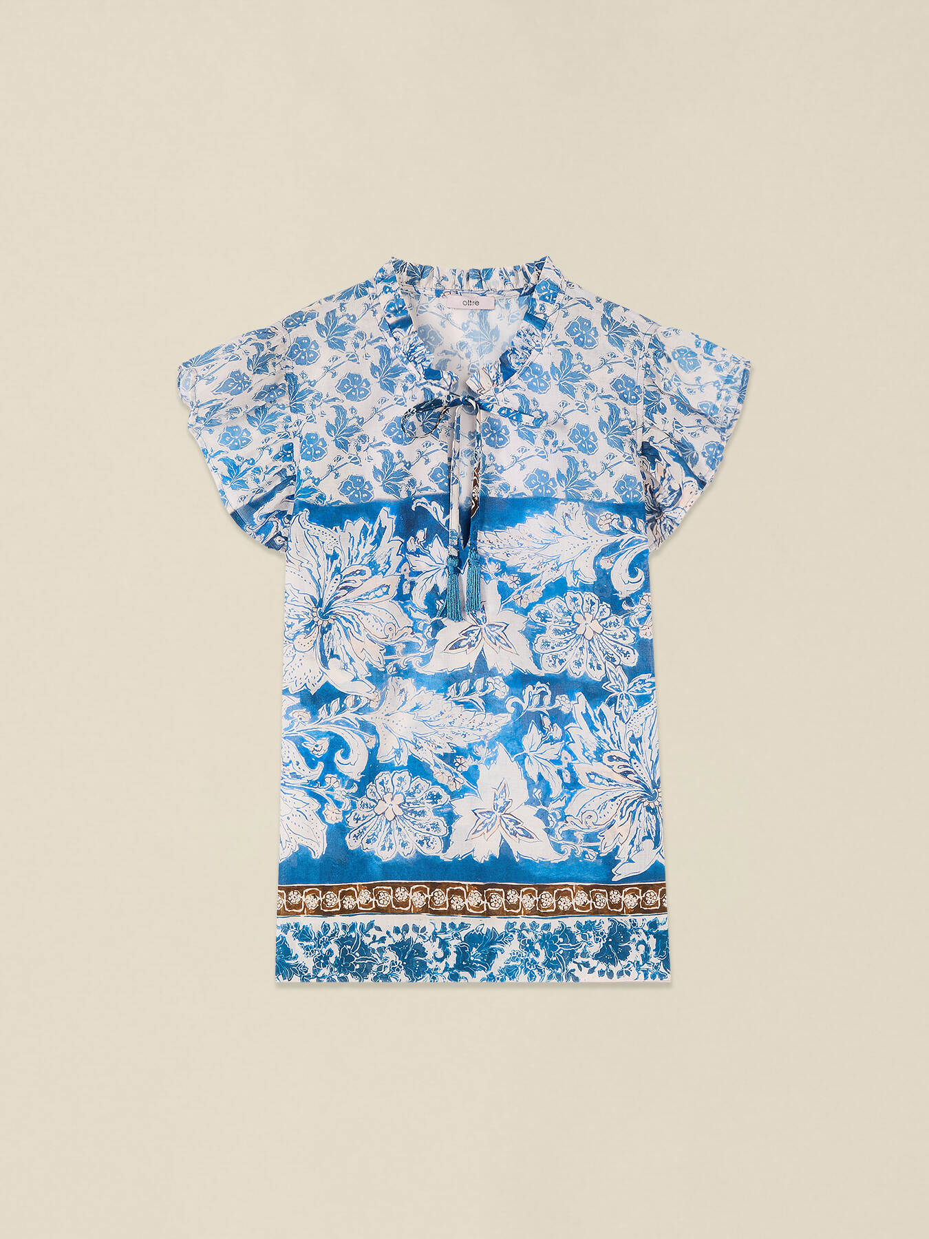 Patterned cotton muslin blouse image number 3