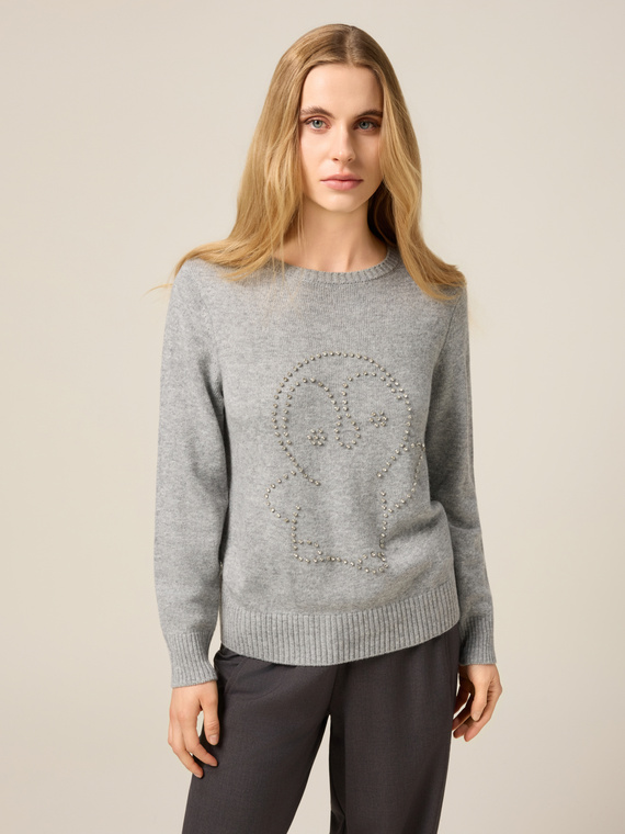 Mixed cashmere sweater with crystals