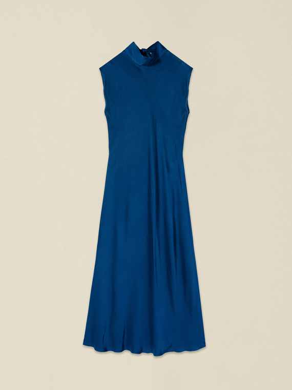 Midi satin dress with bow