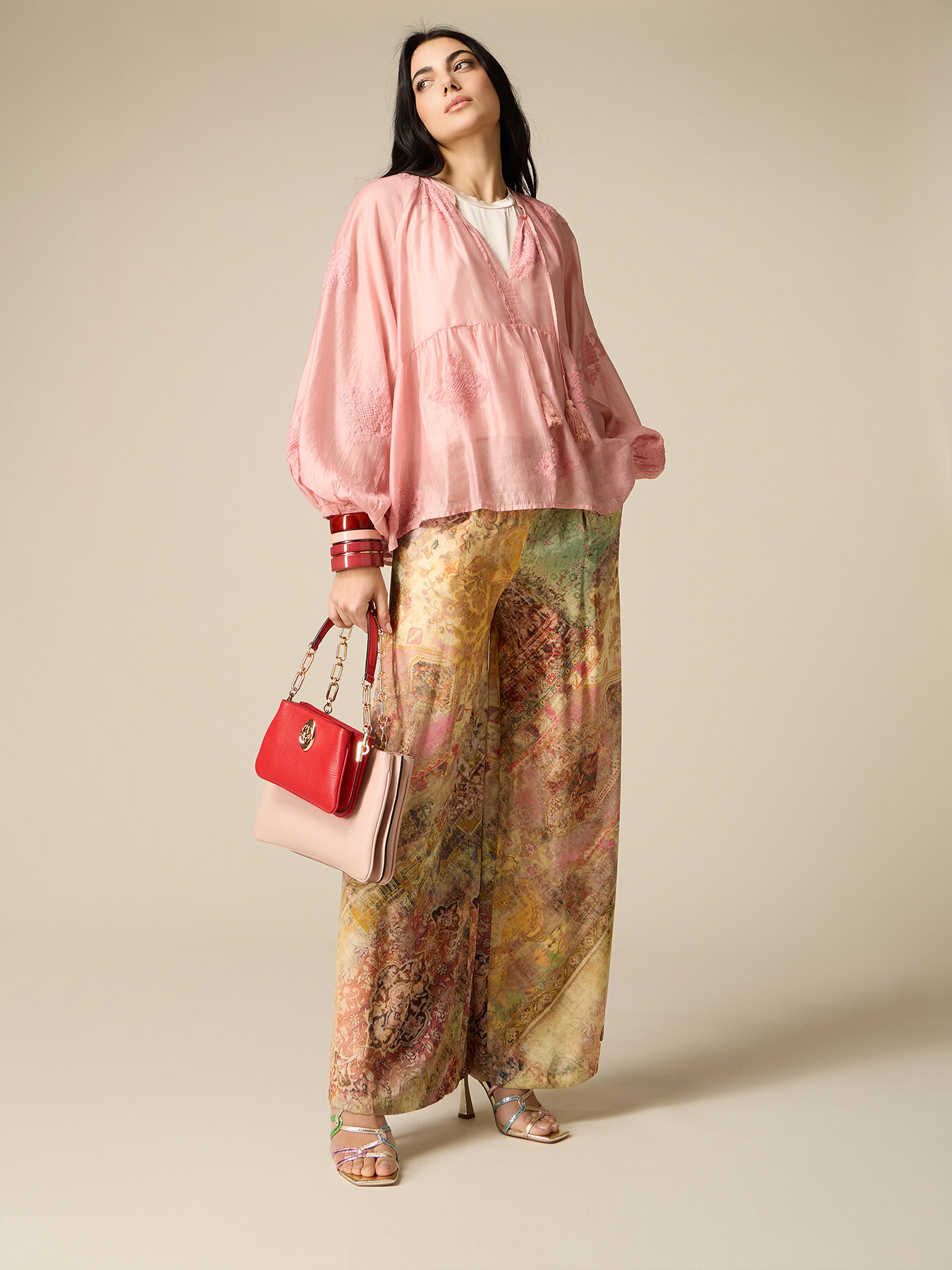 Palazzo-Hose aus gemustertem Satin image number 1