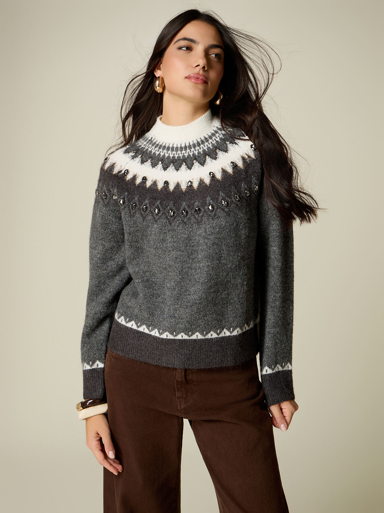 Jacquard-pattern sweater with stud embellishments image number 0