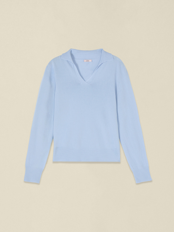 Polo-Strickpullover mit V-Ausschnitt