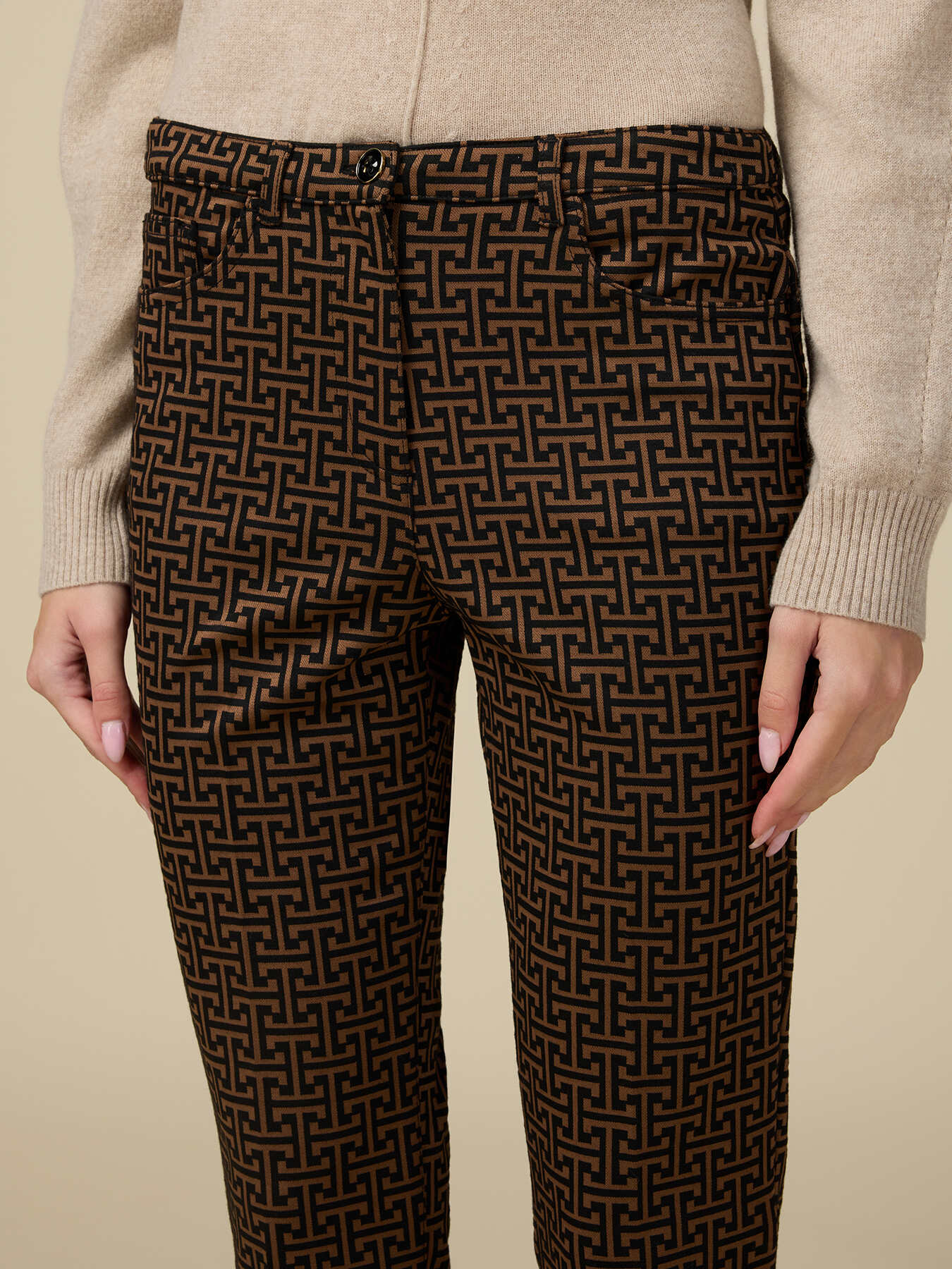 Geometric patterned skinny trousers image number 2