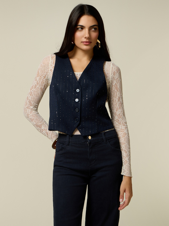 Flannel vest with micro crystals