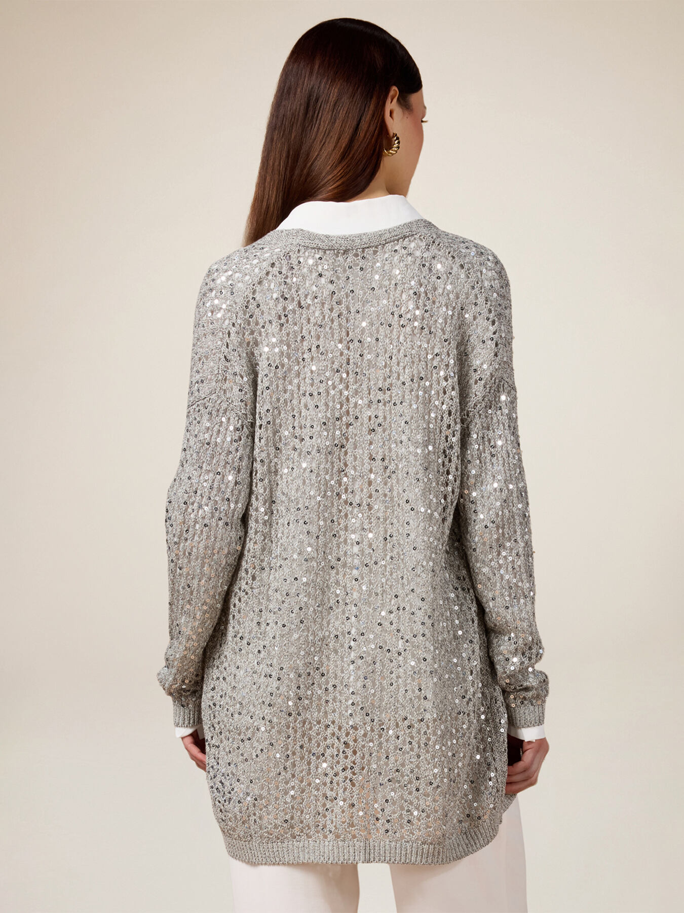 Openwork cardigan with sequins image number 1