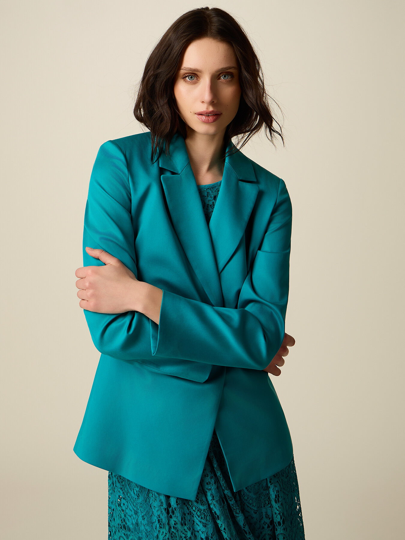 Lyocell blazer with jewel brooch image number 0