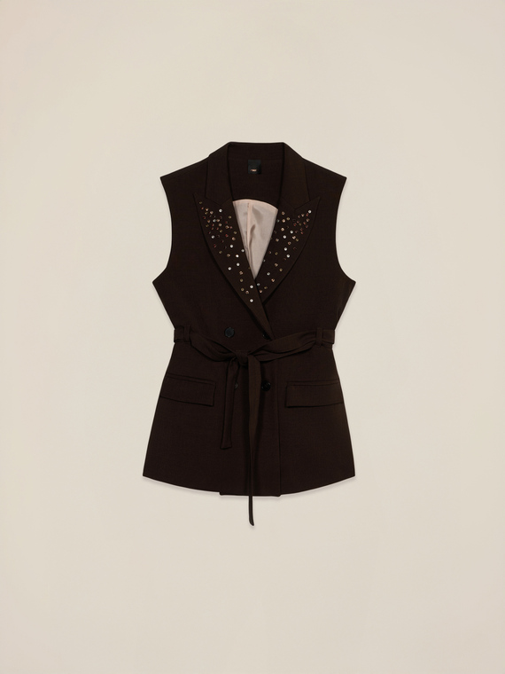 Double-breasted vest with studs and bezels