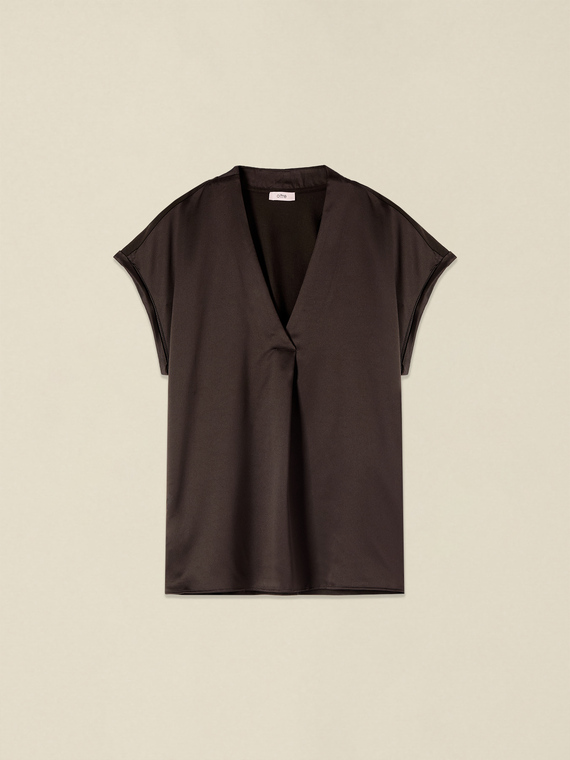 T-shirt bimaterica scollo a V