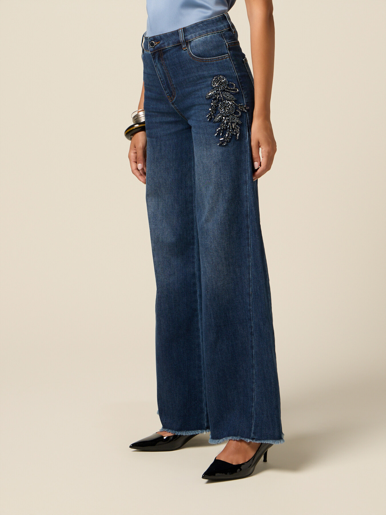 Wide-leg jeans with jewel patches image number 3