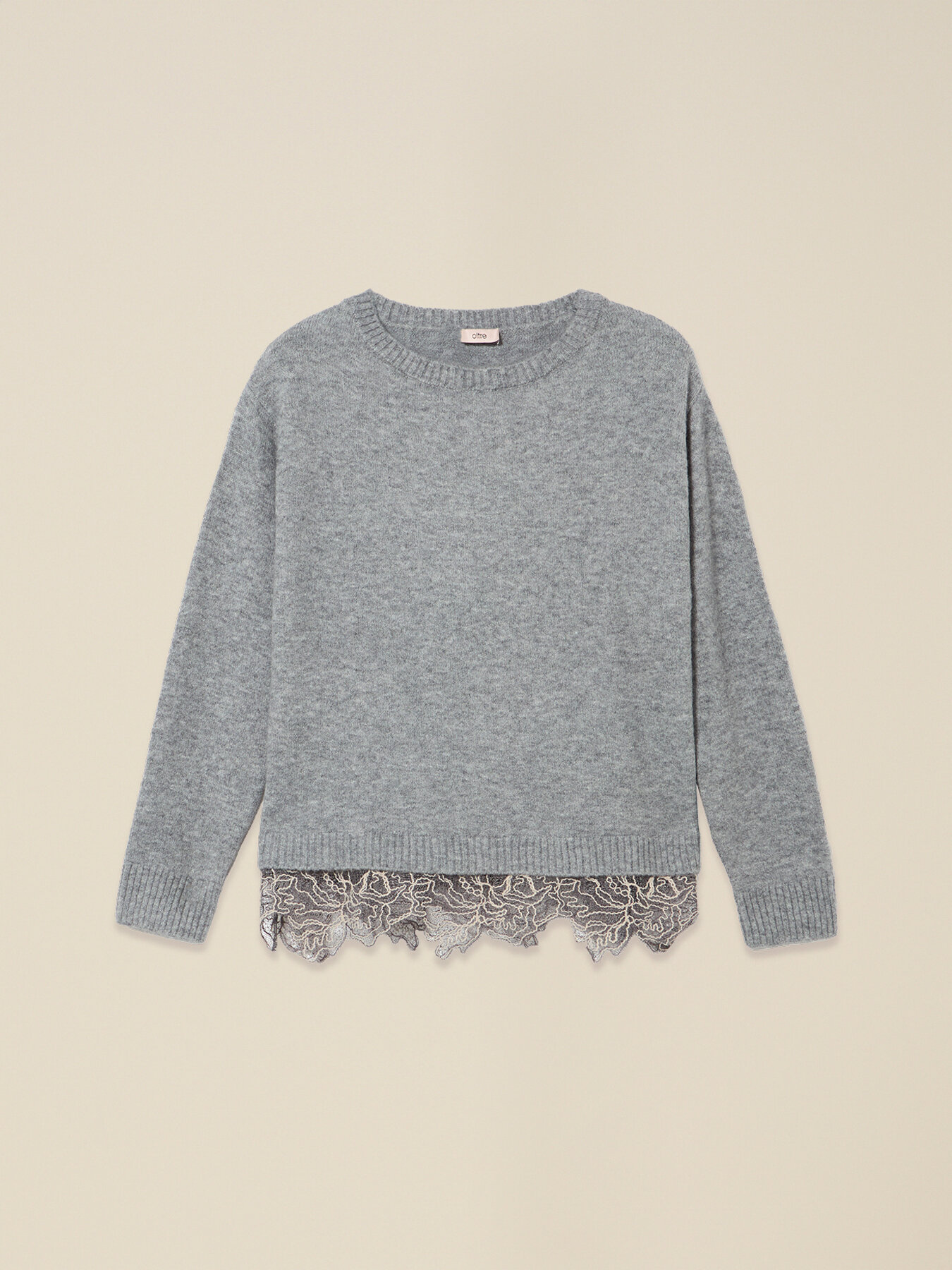 Crew neck sweater with lace trim image number 3