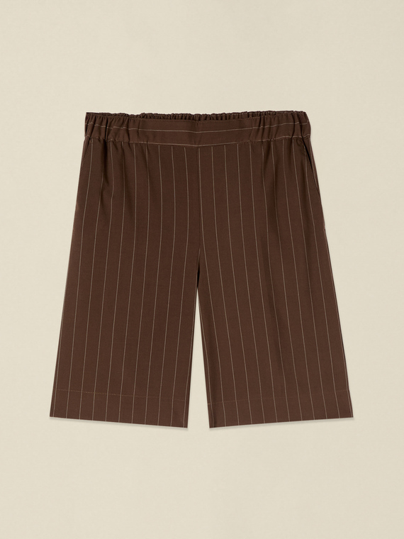 Bermuda &agrave; rayures tennis en m&eacute;lange de lin