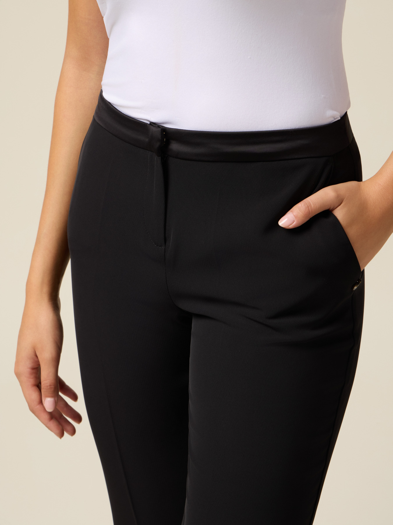 Wide-leg palazzo pants in enver satin image number 2