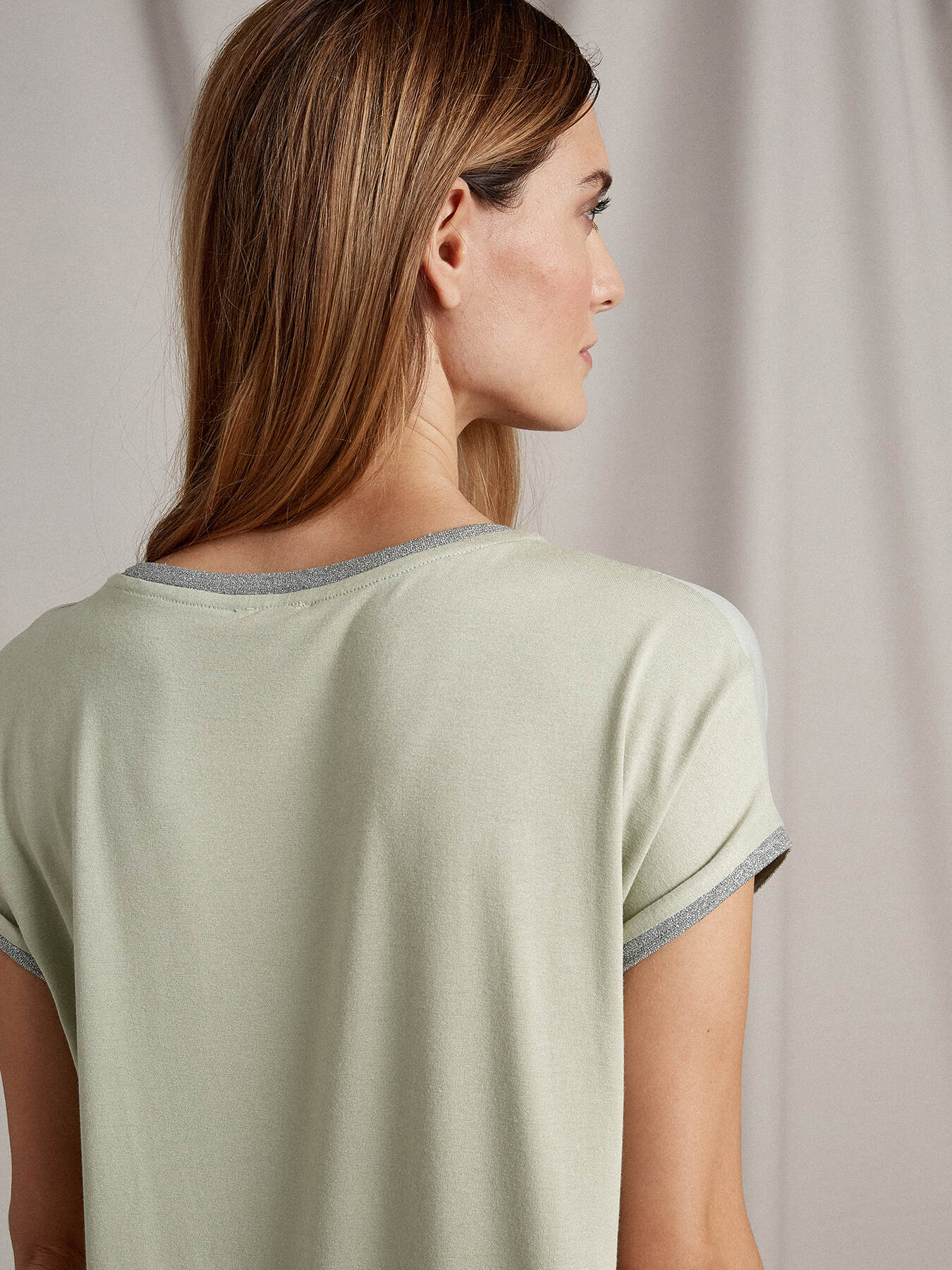 Dual-fabric T-shirt with lurex trims image number 1