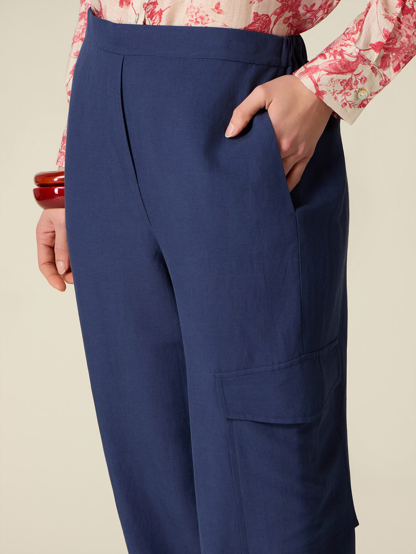 Pantalon cargo en lin/viscose image number 2
