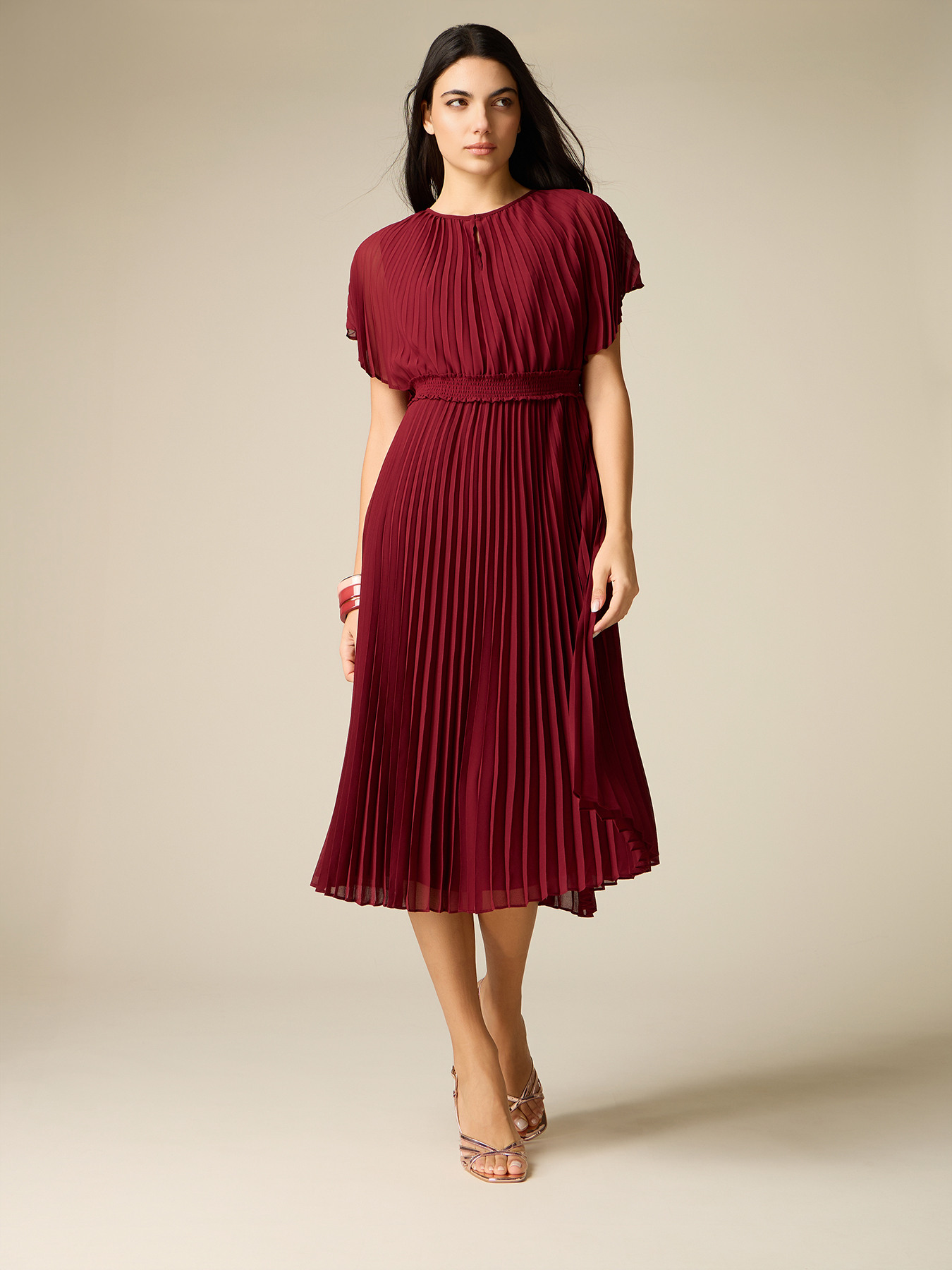 Robe midi en georgette pliss&eacute;e image number 0