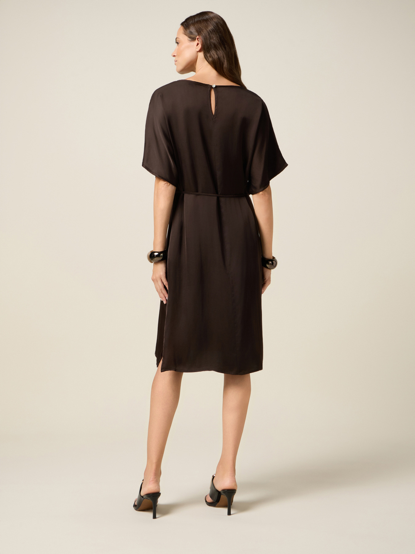 Satin dress with belt image number 1