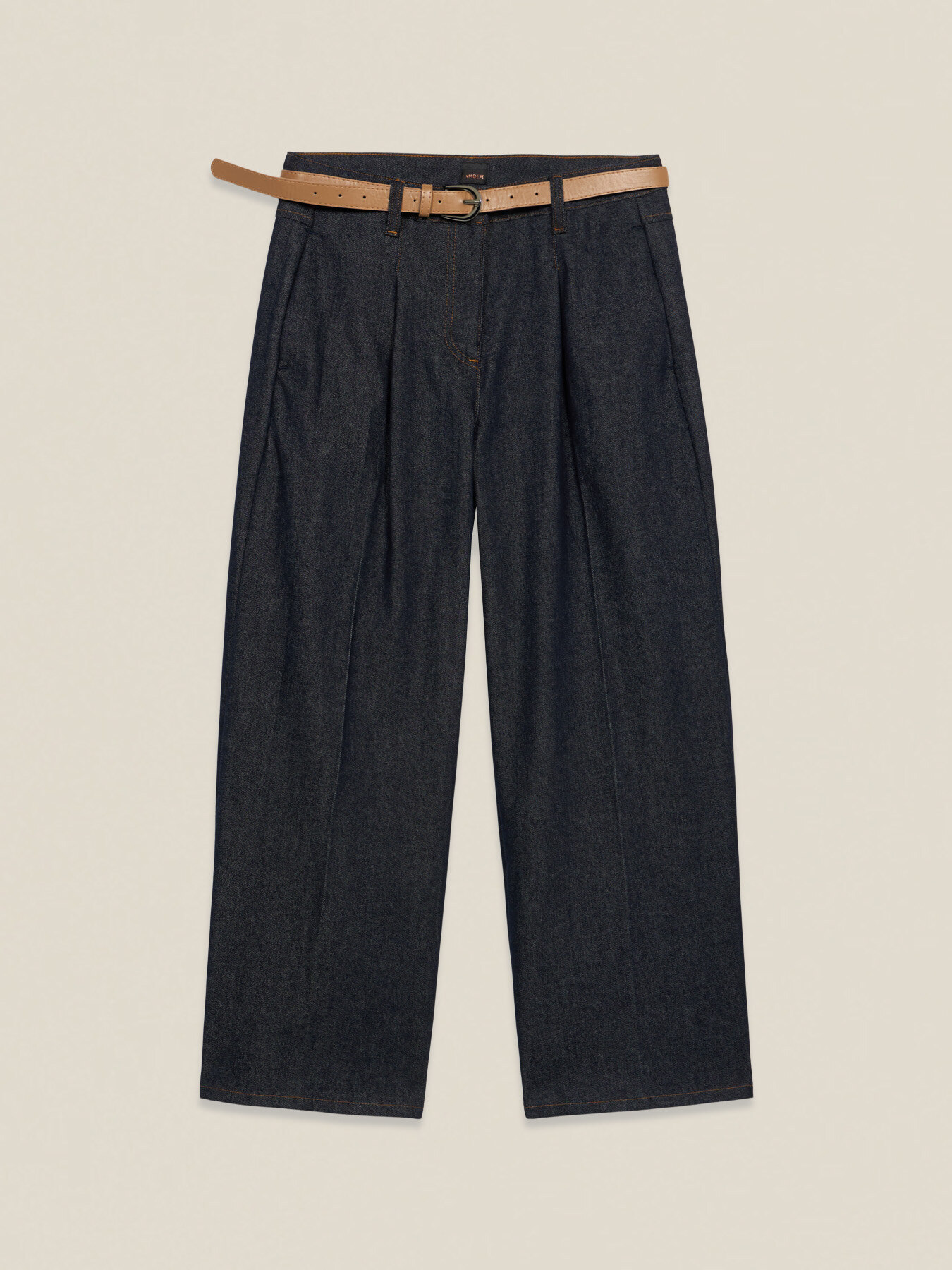 Jeans palazzo de mezclilla con pliegues frontales image number 4