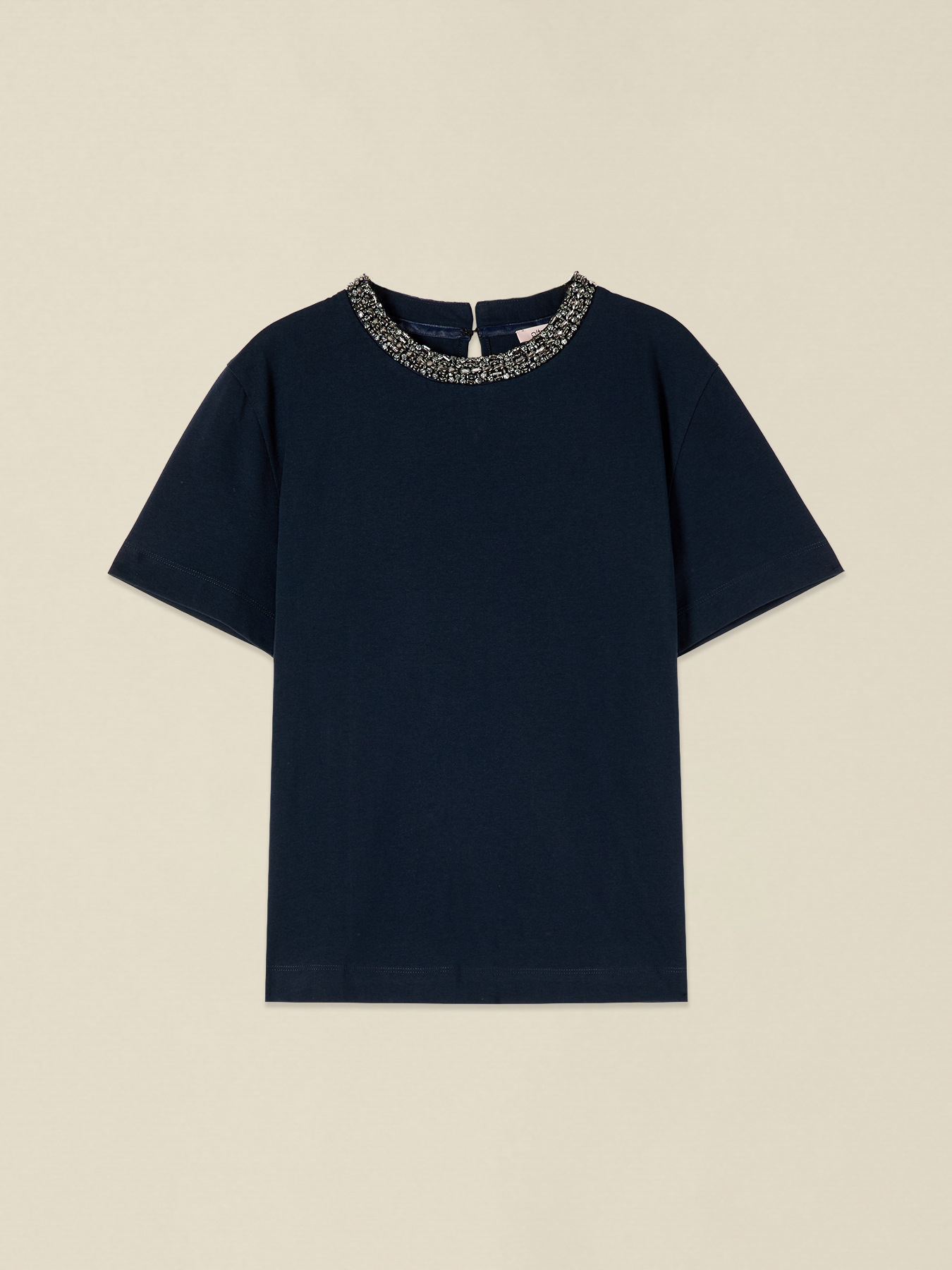 Cotton t-shirt with jewel neckline image number 3