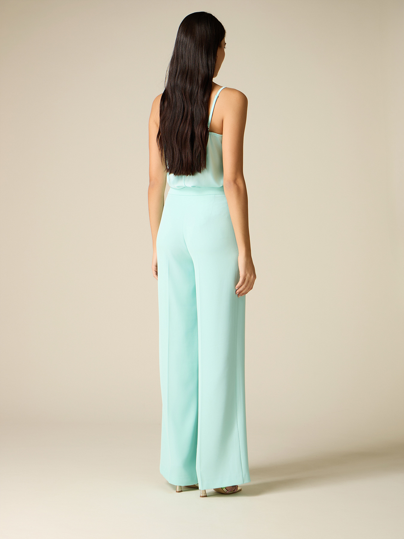 Wide-leg palazzo pants in crepe fabric image number 1