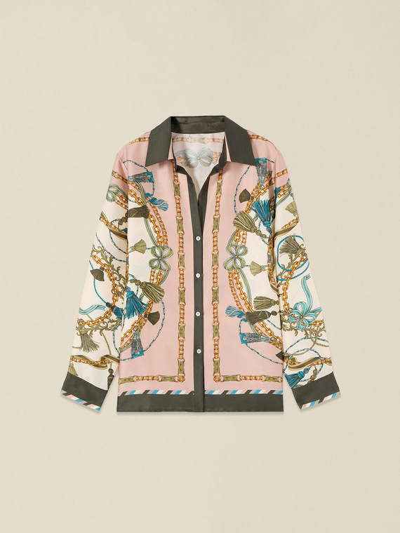 Camicia in raso misto seta fantasia