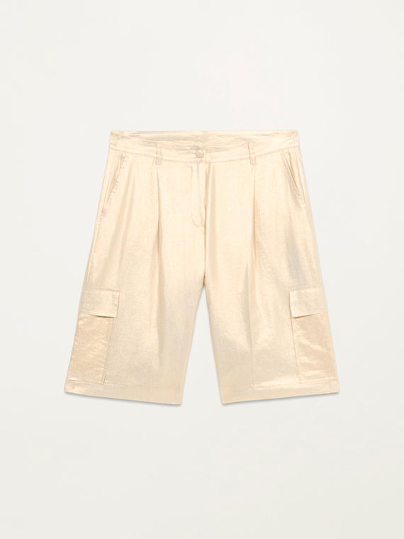 Linen-blend bermuda shorts with gold print