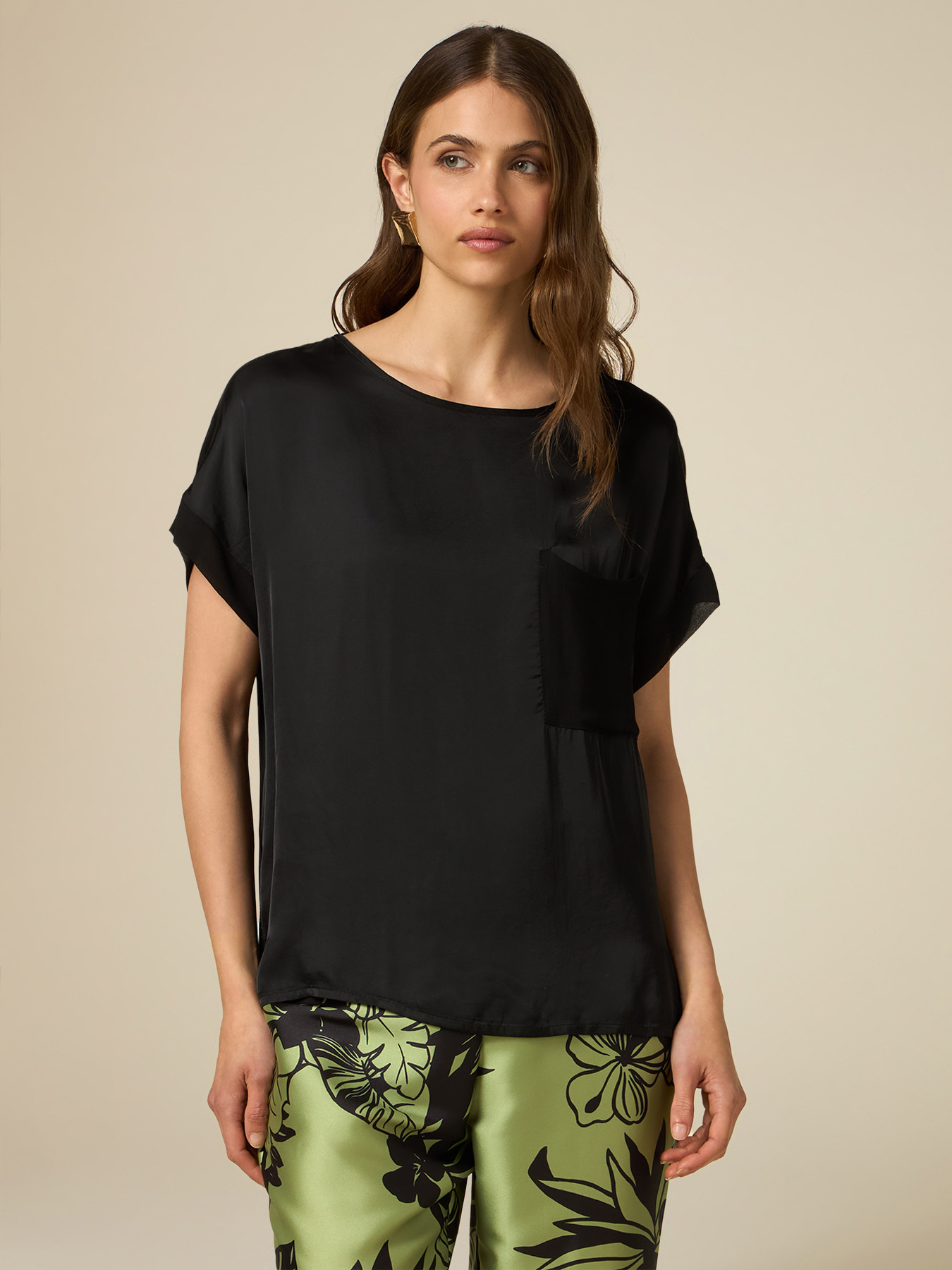Satin blouse with breast pocket image number 0