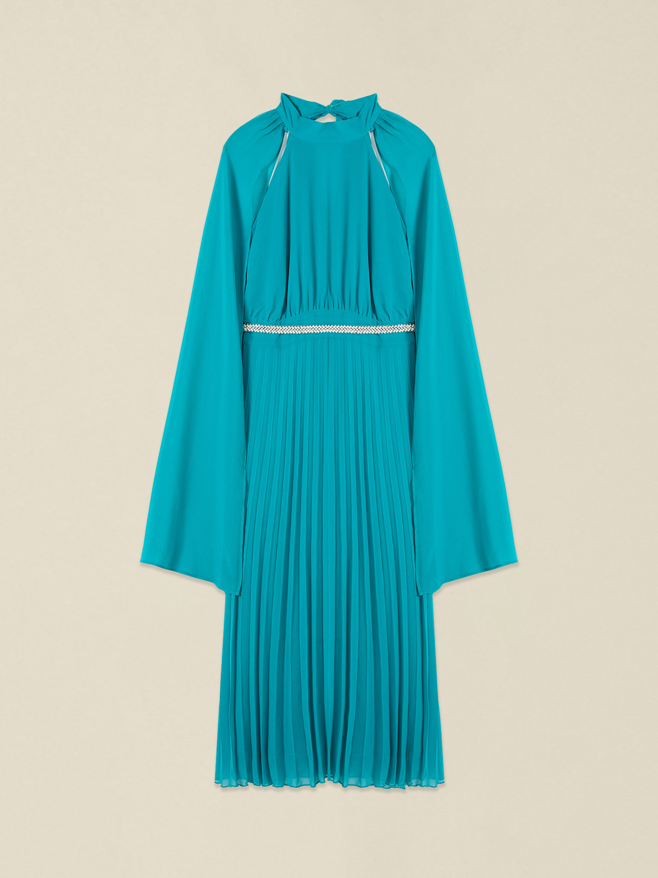 Pleated dress with jewel belt image number 3