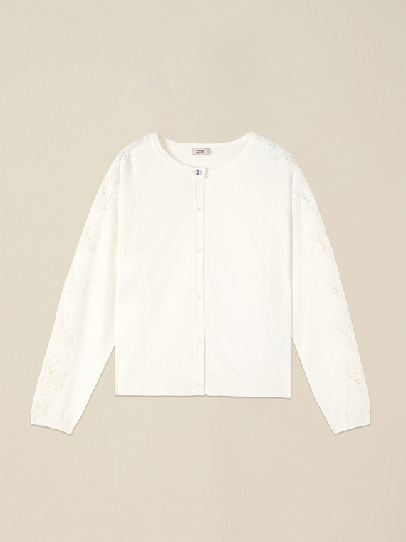 Viscose blend cardigan with lace inserts